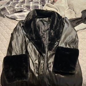 COPY - SHEIN faux Leather Trench Coat w Faux Fur Detail